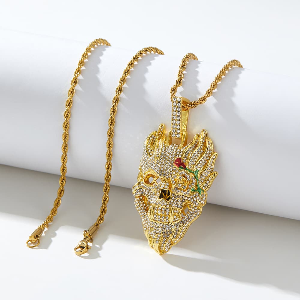 Trendy brand hiphop men's necklace skull pendant twist chain long trendy single row chain punk sweater chain pendant
