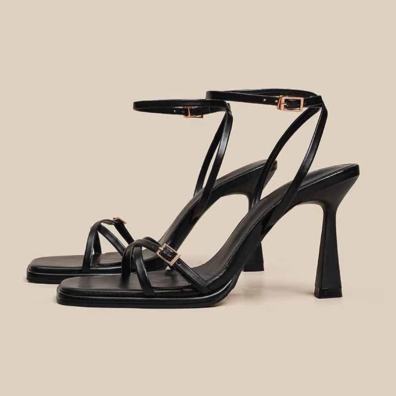 Niche French high-heeled sandals for women, 2023 new summer fairy style temperament, black thin strap Roman shoes