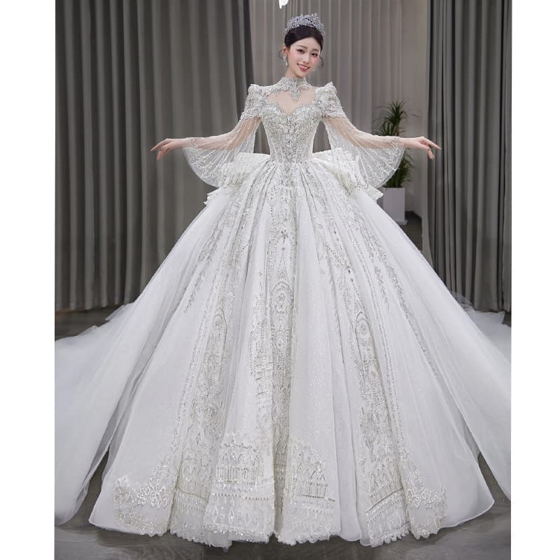 Wedding dress new bride heavy luxury long tail white high end main yarn