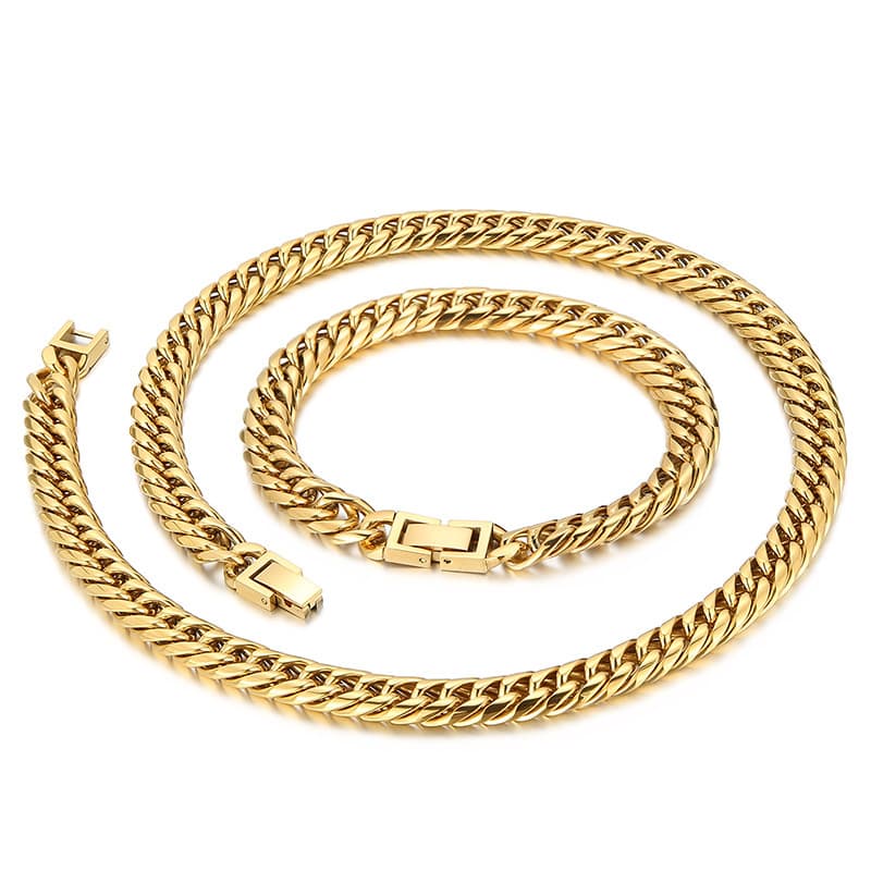 Men's Jewelry Double Woven Denim Chain Series Street Rock Hiphop Jewelry Buckle Multi Color Titanium Steel Bracelet Necklace