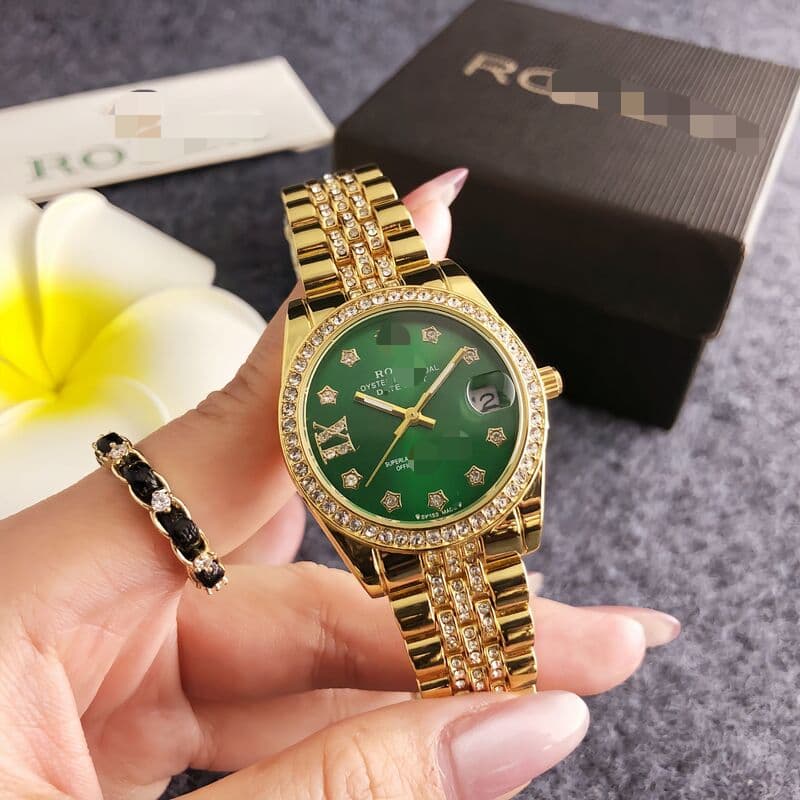 【Avec boîte】Montre femme style coréen business tendance, cadran rond orné de strass, bracelet en acier