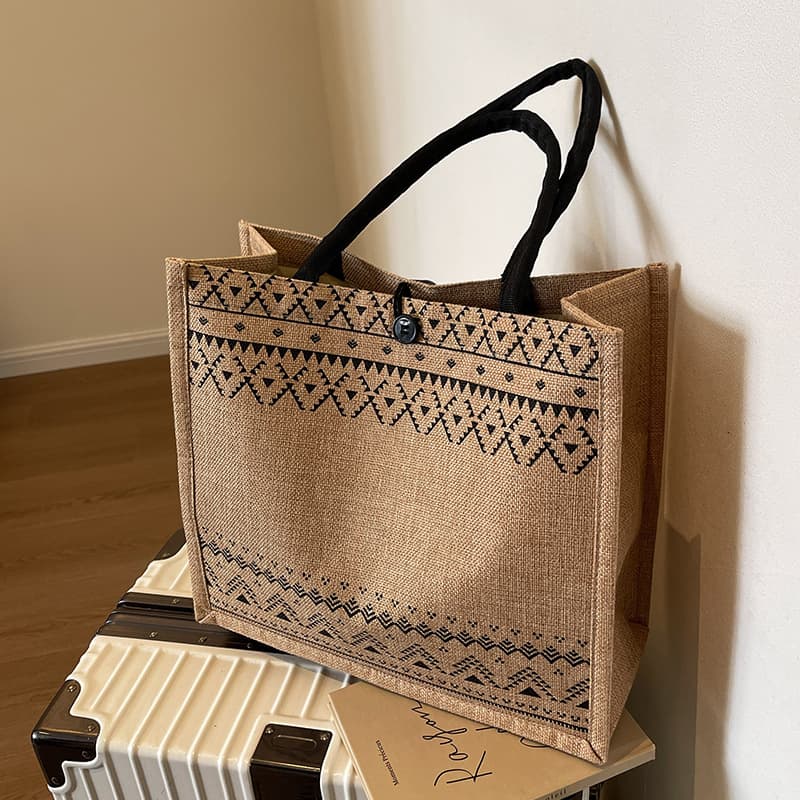 Linen tote bag large capacity bag high-end commuting mommy bag ins cosmetic bag storage bag