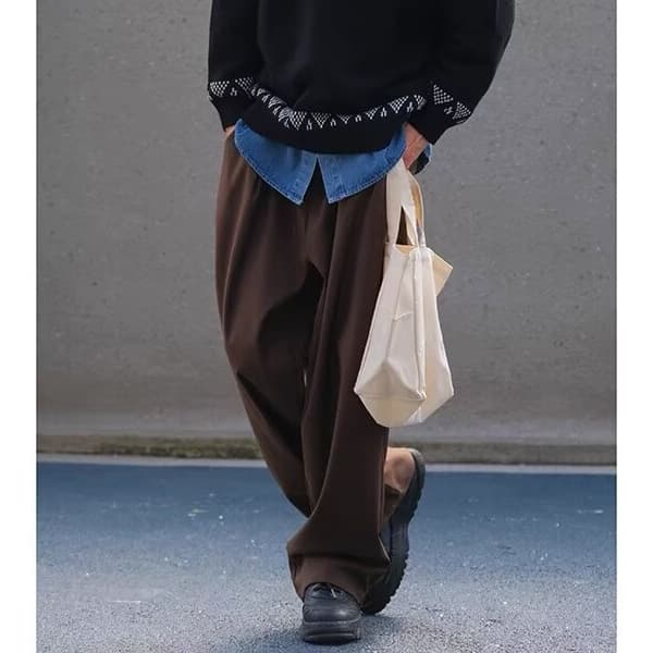 Men's Clothing Men's Relaxed Fit Straight Leg Trousers - Casual & Office Wear Wide Leg Dress Pants With Comfortable Stretch, Brown & Black Options