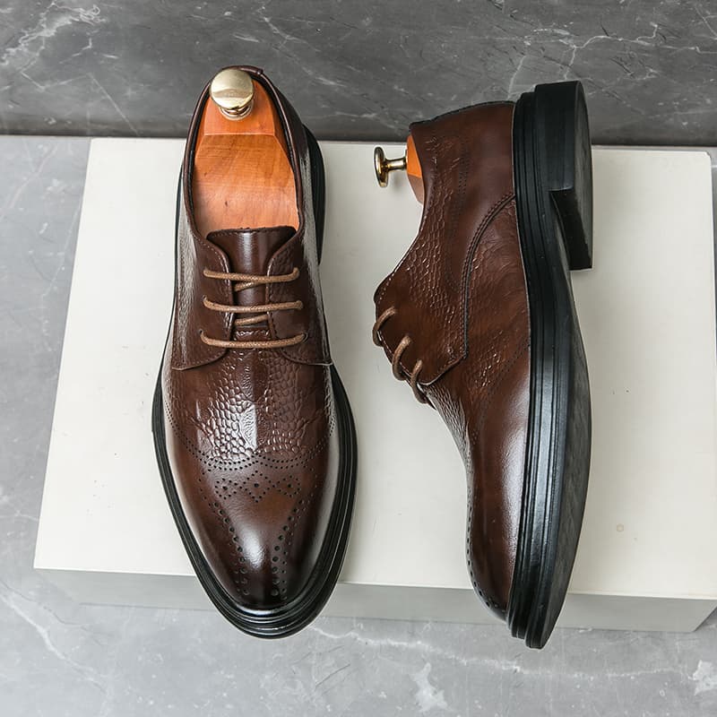 WAERTA Business Formal Leather Casual Wedding Fashion Brown Oxford Pointed Office Derby Shoes Men Zapatos