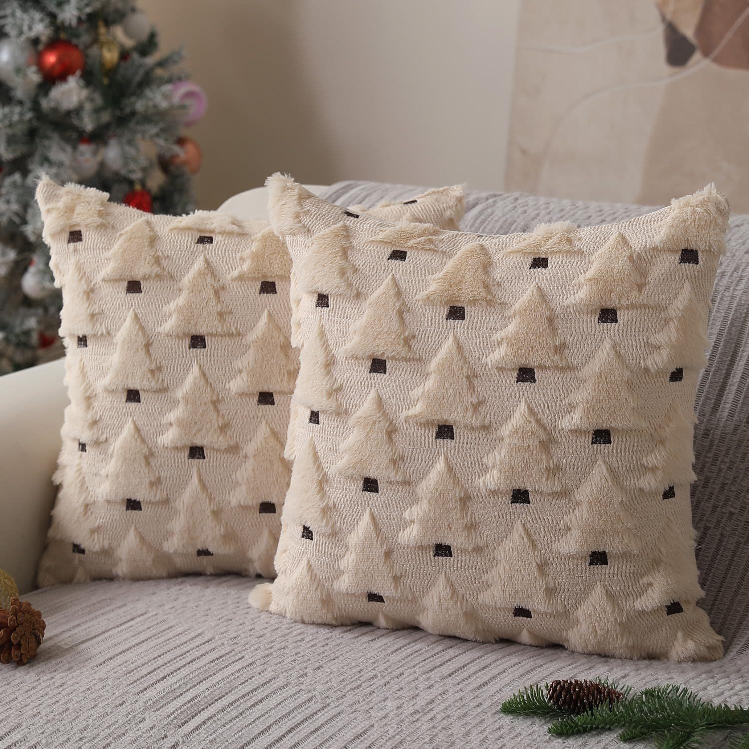 Cross-Border 3D Plush Christmas Tree Embroidery Cushion Lumbar Pillow Cover Wholesale