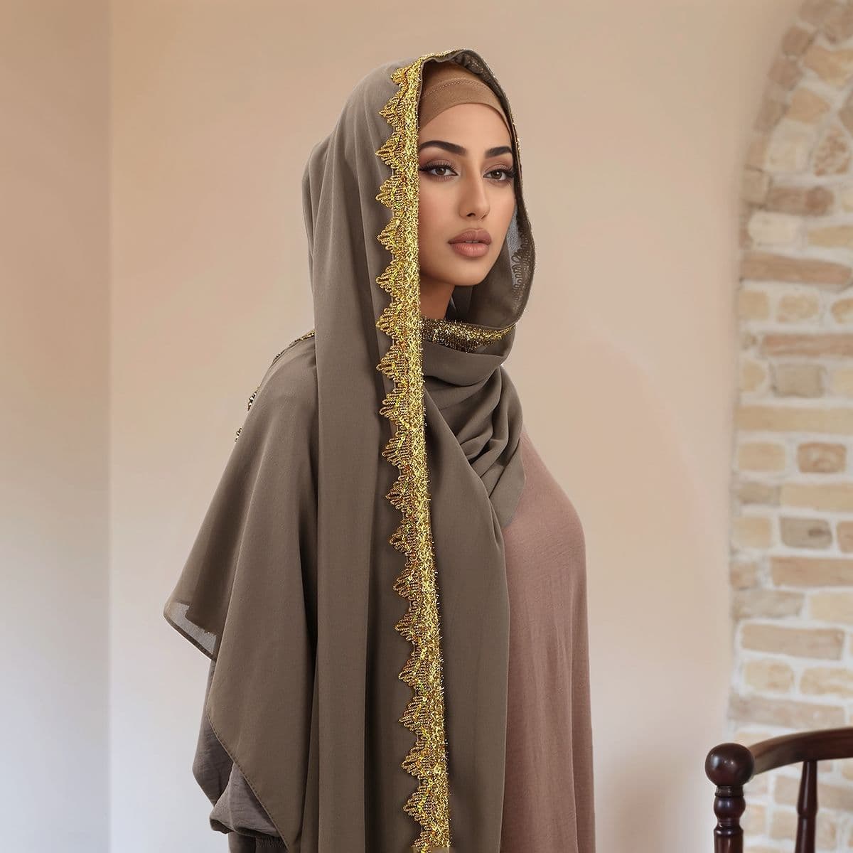 Women's Scarves Golden Crown Wave Edge Chiffon Versatile Long Scarf Fashionable High Quality Women's Headscarf