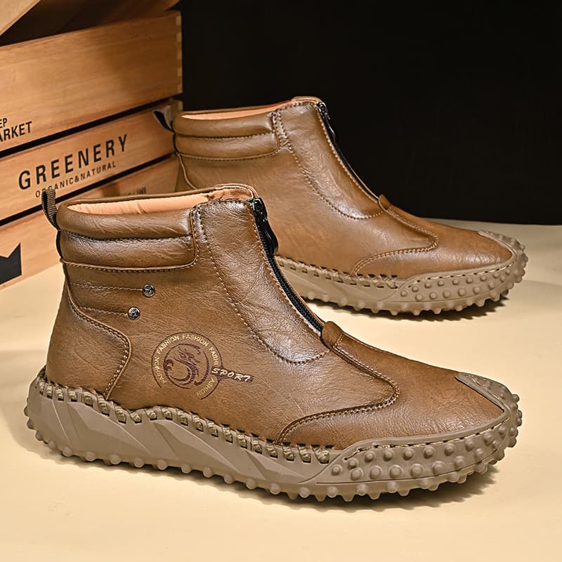 2024 Autumn Winter New Men's High-top Side Zipper Fleece-lined Warm Cotton Shoes Boots Large Size 46
