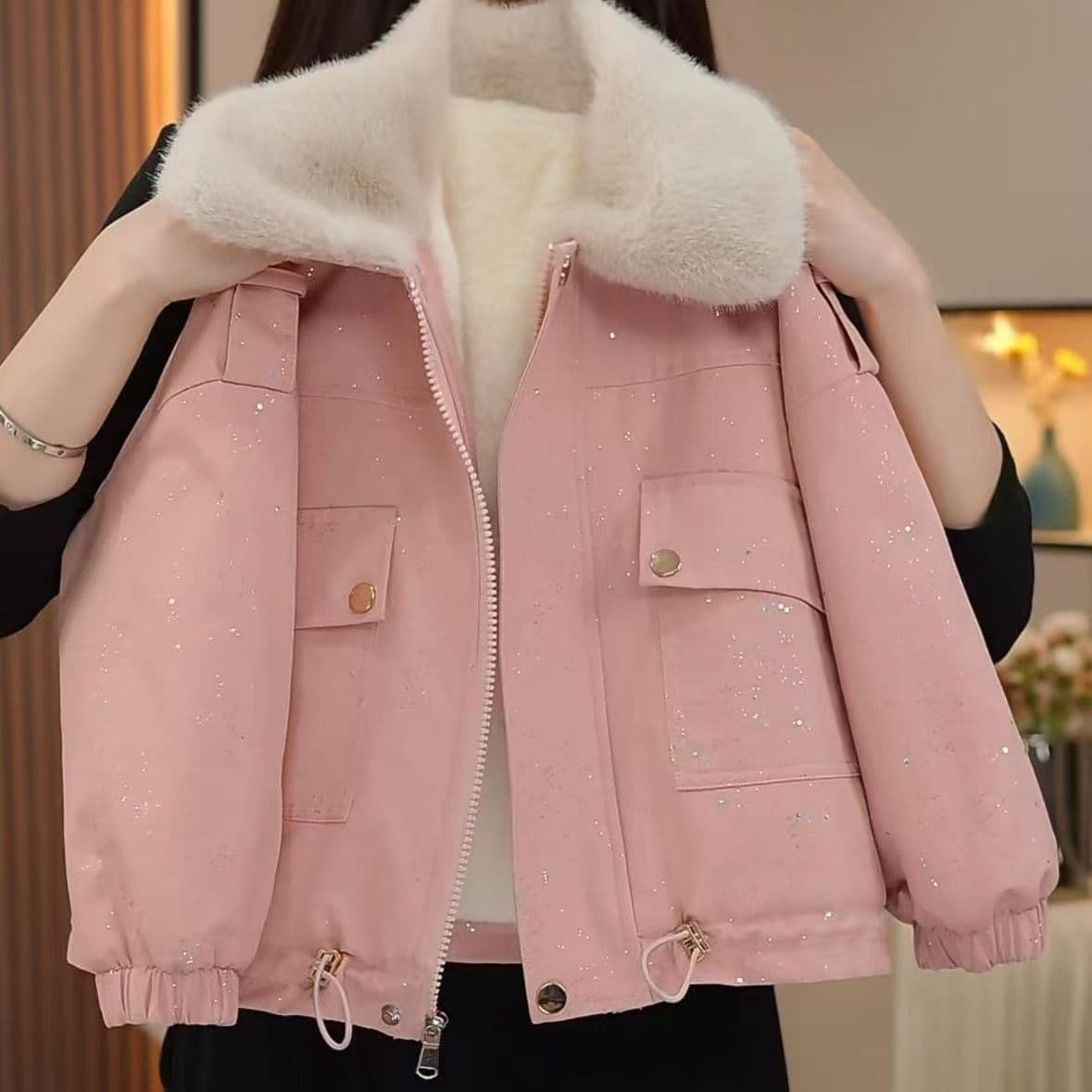 ALYCExiyuebaobao 2026 New Girls' Winter Jacket Korean Style Parka Coat With Fleece Lining Thickened Children's Stylish Cotton Clothing
