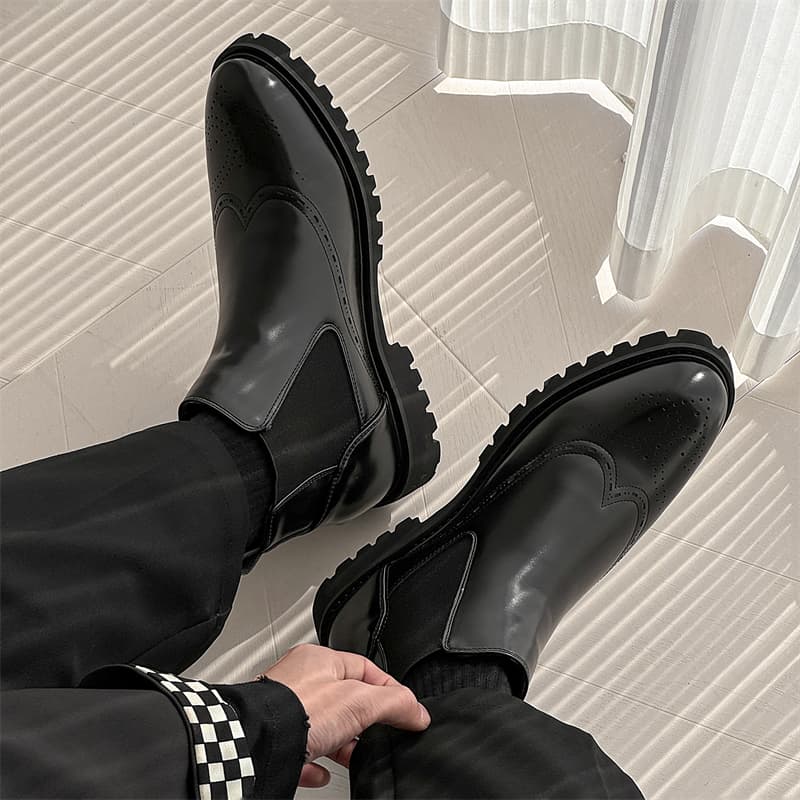 New Leather Spring Men's Shoes High-top Men's Heightening Tooling Martin Boots