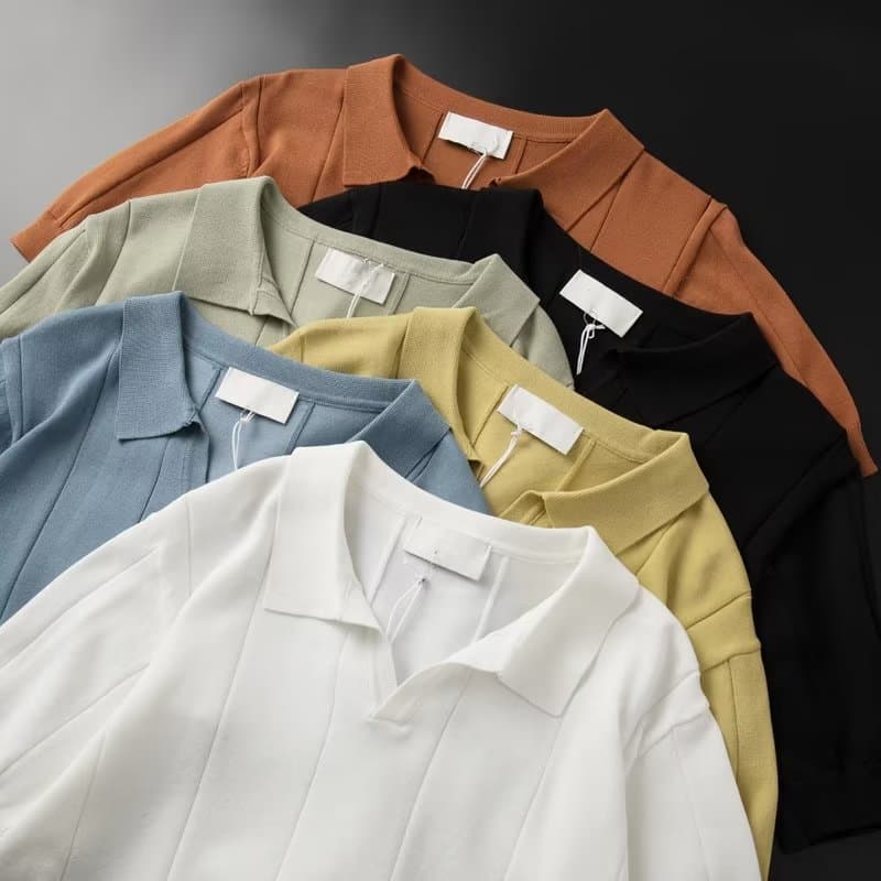 Men's Clothing Summer Thin Knitted Ice Silk Solid Color Short Sleeve Polo Shirt Men's Simple Multicolor Lapel Top Clothes One Piece Delivery