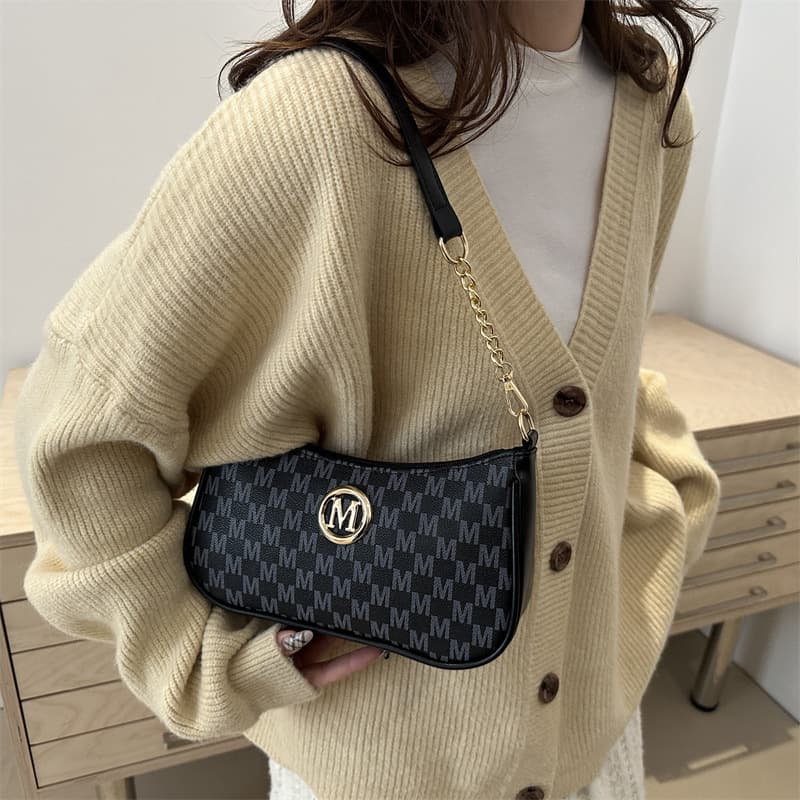 Fashionable Retro Print PU Shoulder Bag For Women - Crossbody & Handbag With Stitching Detail, Medium Size, Spacious Interior