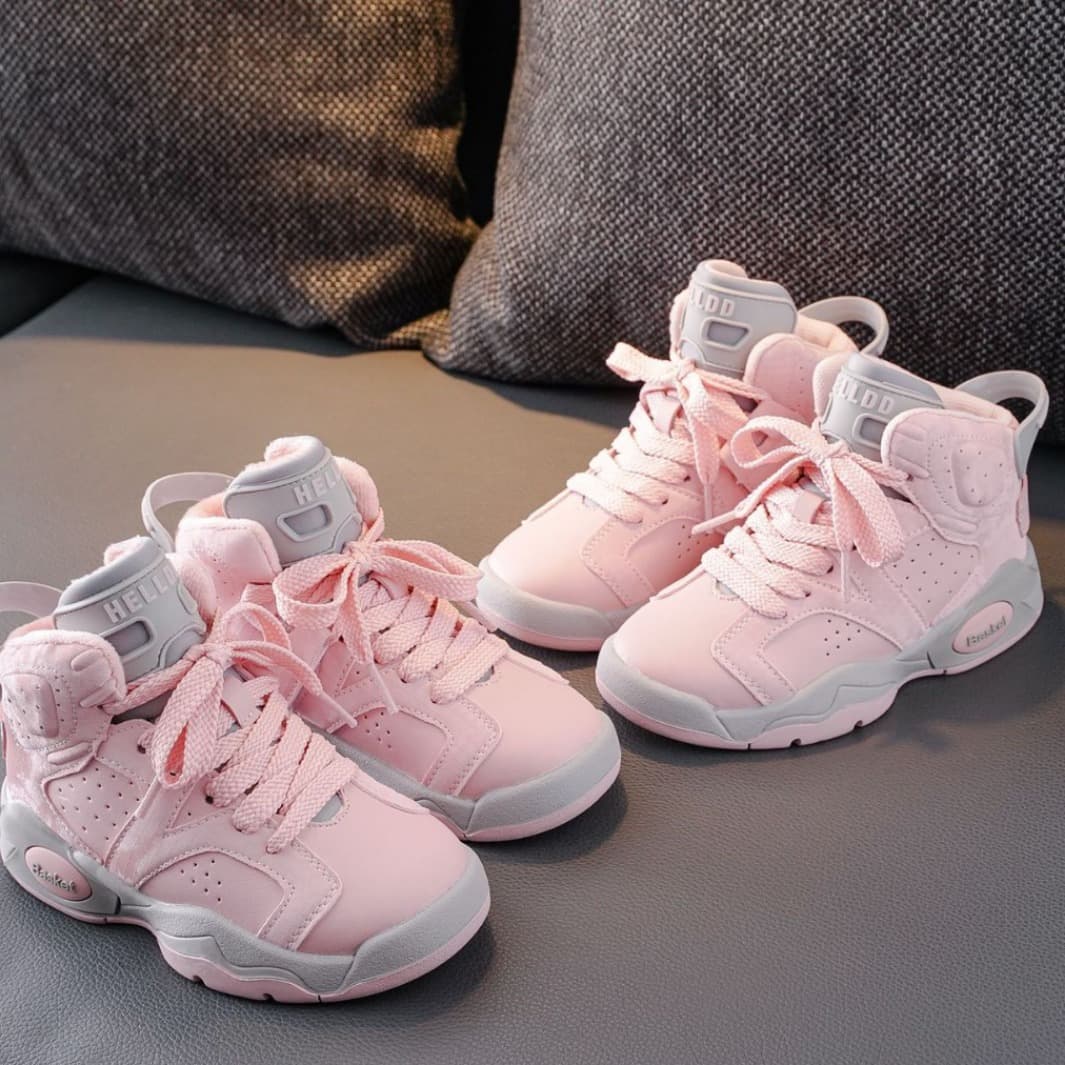 Children's Basketball 2025 Winter New Girls' High-top Fleece-lined Casual Running For Older Kids Korean Style Sports