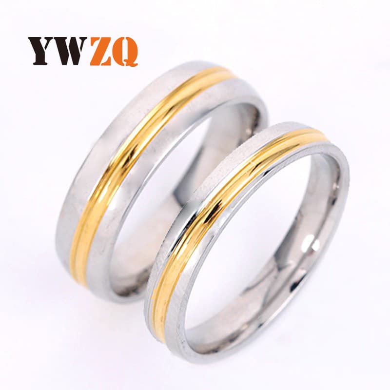 Rings Stainless Steel Couple Rings With Gold Two Color Stitching In The Middle, Simple Titanium Steel Ring Ring, Popular Online Style
