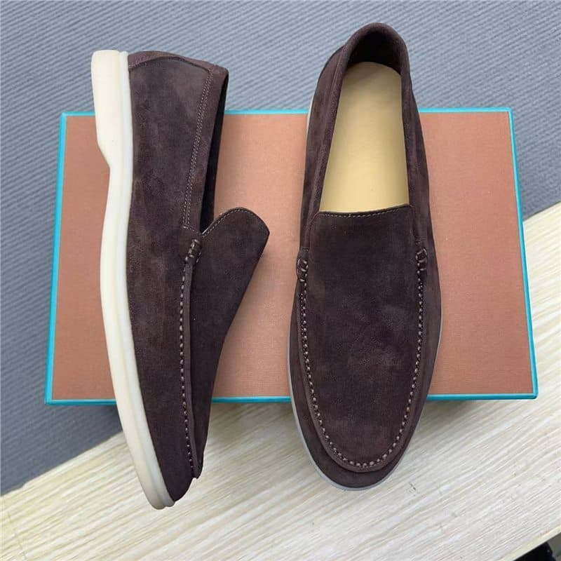 Mocassins LP authentiques à un pied, chaussures décontractées à talon bas en cuir de vache marron foncé, nouvelle collection 2025