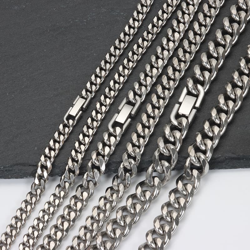【Titanium Steel Color-Retaining Necklace】Six-Sided Polished Cuban Unisex Hip-Hop Watch Buckle Jewelry Clasp Collarbone