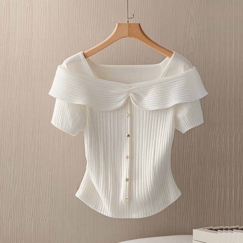 Women's Clothing Unique Square Neck Short Sleeved Knitted Sweater Niche Sweet Hot Girl Slim Short Top