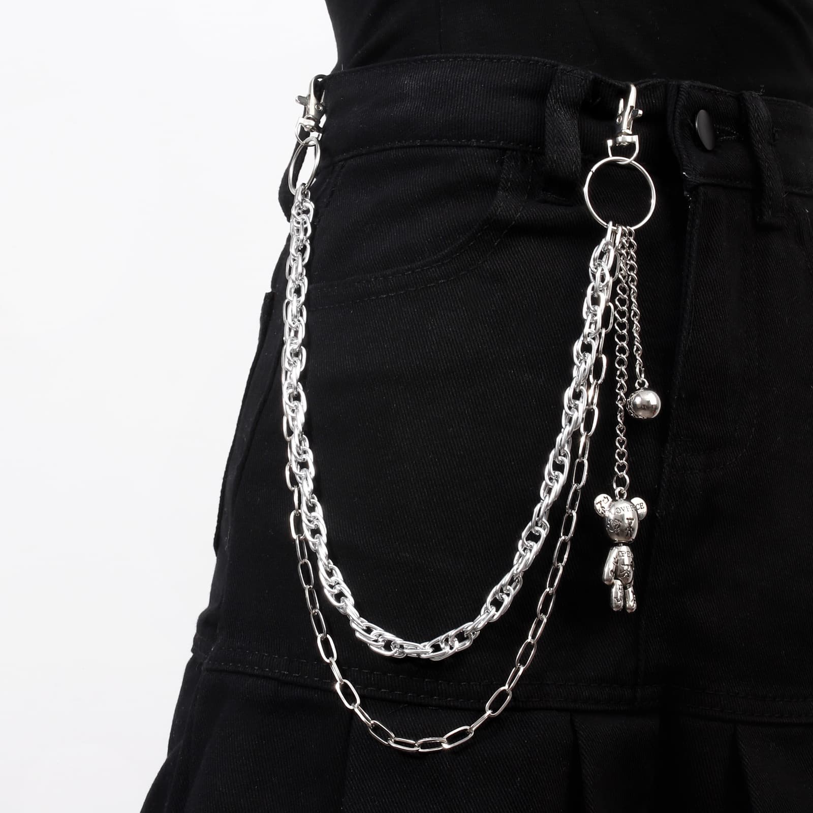Hot Selling Punk Bear Personality Hip Hop Pendant Pants Double Layer Trendy Men's Jeans Accessories Waist Chain