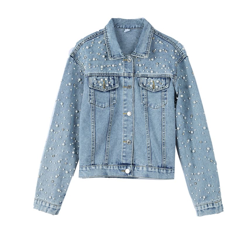 Women’s Clothing New Heavy Duty Diamond Rivet Denim Jacket Women's Long Sleeved Korean Style Loose Slim Fashion Jacket