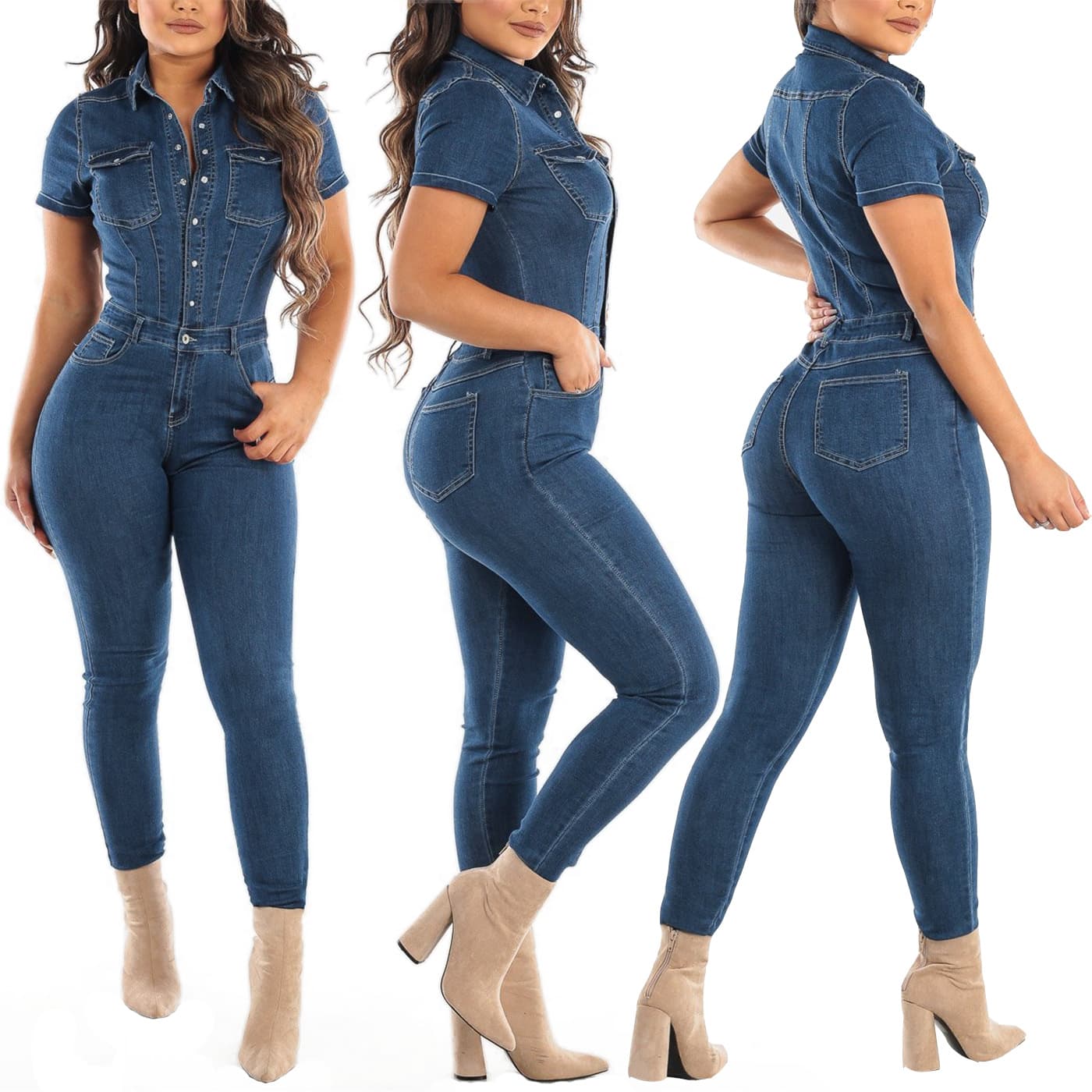 Women's Clothing sexy fashion denim jumpsuit ready