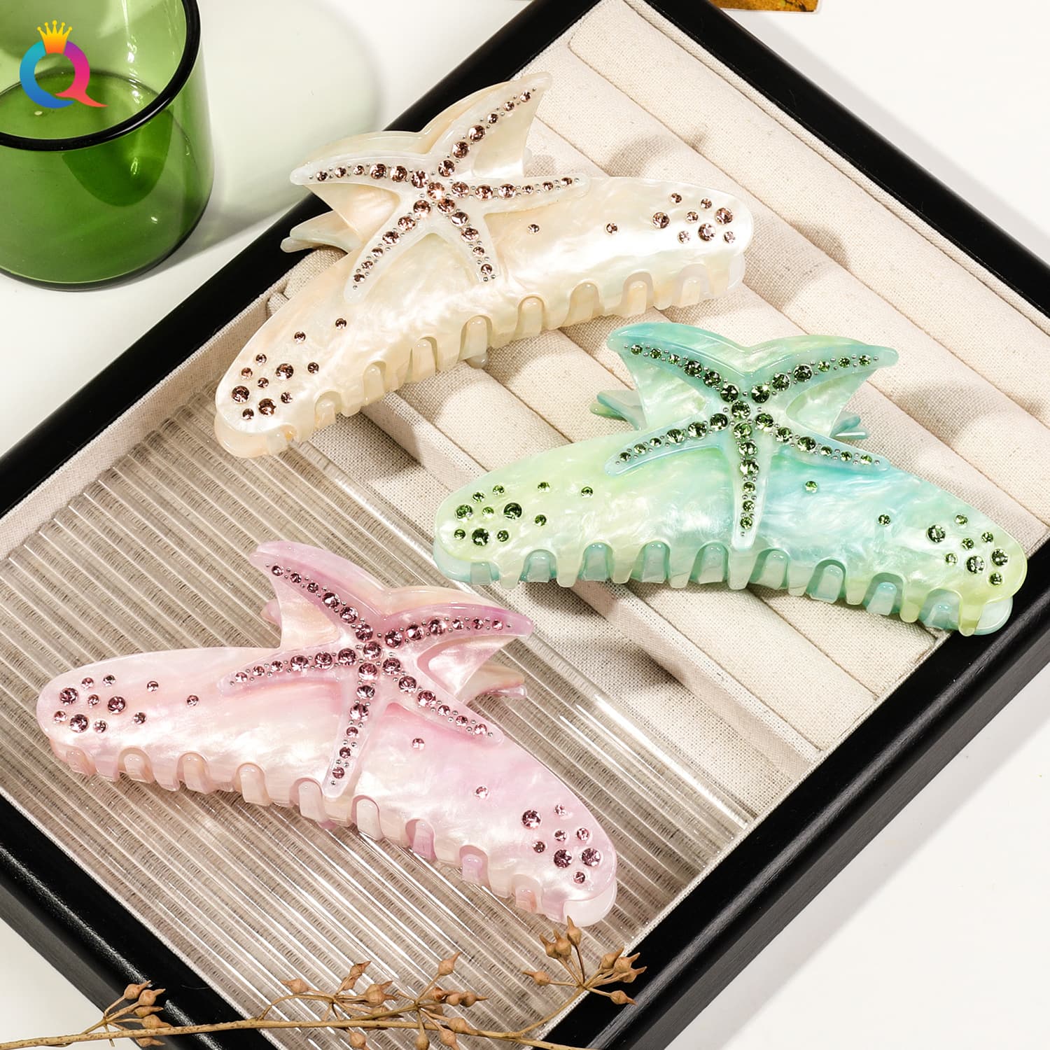 Acetate Starfish Hair Clip With Rhinestones - Large Glittering Hair Claw For Updos Elegant 3D Hair Accessories For Women Non-Slip Barrettes