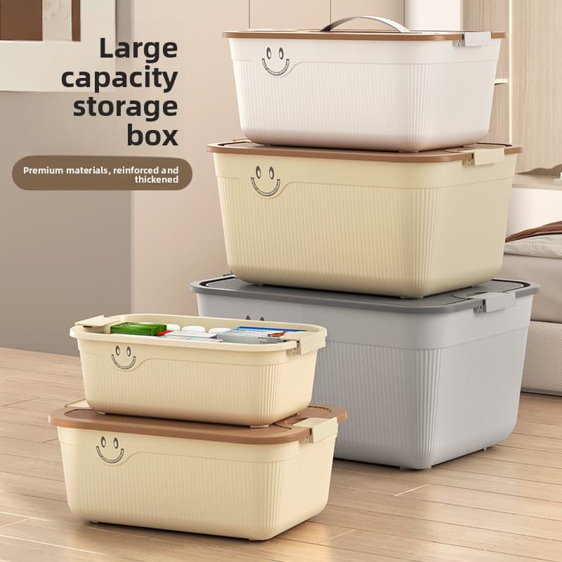 Desktop Snacks Miscellaneous Fruit Basket With Handle And Lid Plastic Home Clothing Storage Organizer Box