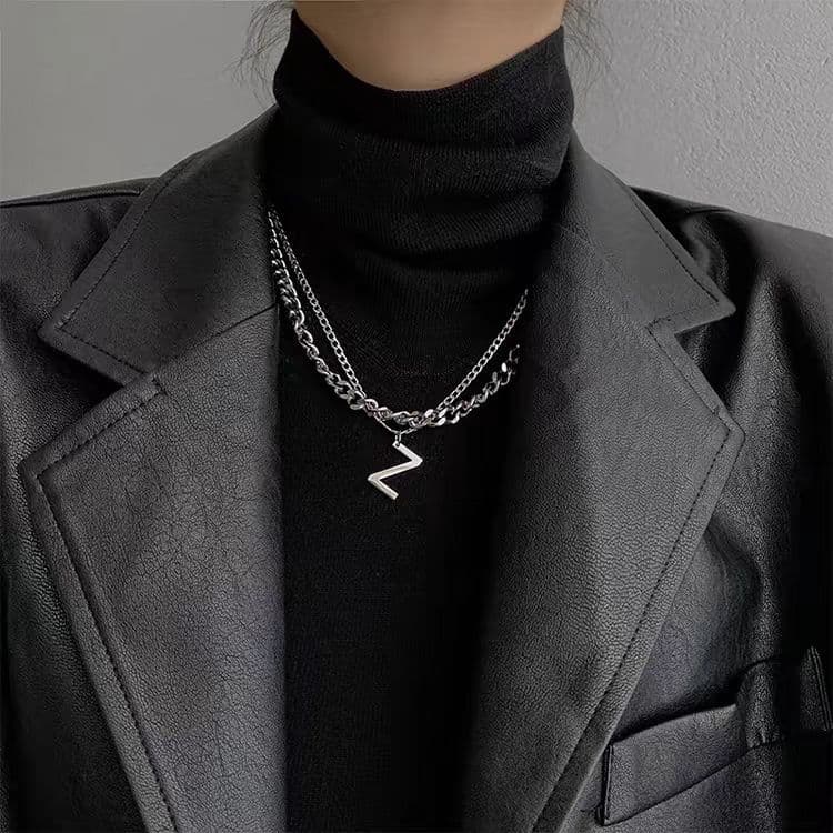 Titanium Steel Personalized Letter W Necklace Double Layer Stacked Sweater Chain Versatile Simple Hip Hop Cuban Chain Version Of Men And Women Trend
