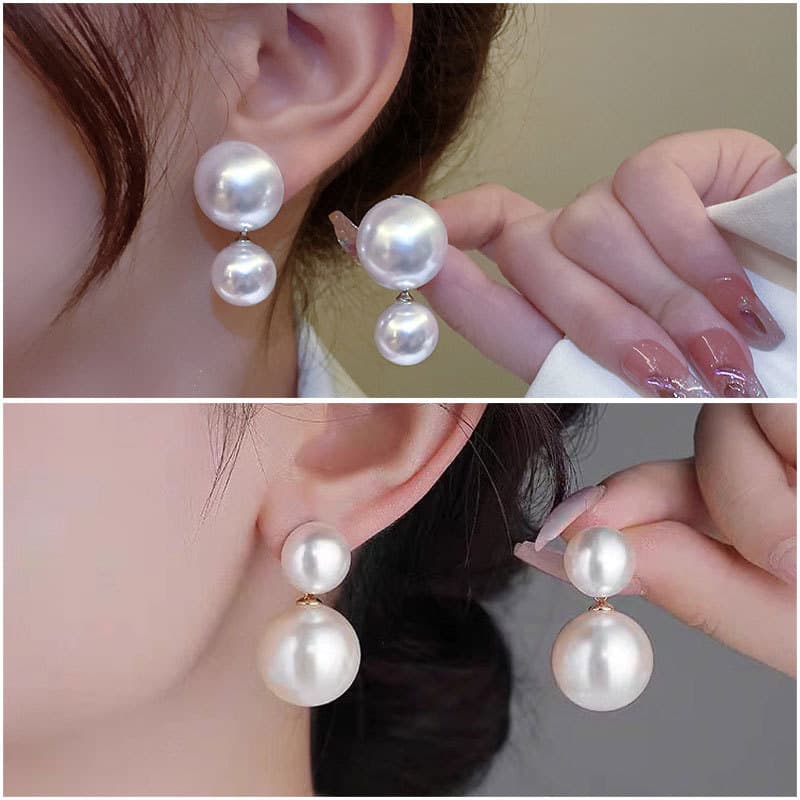 Hepburn Style Large Pearl Bride High-end Elegant Socialite French Stud Fashion Versatile Earrings