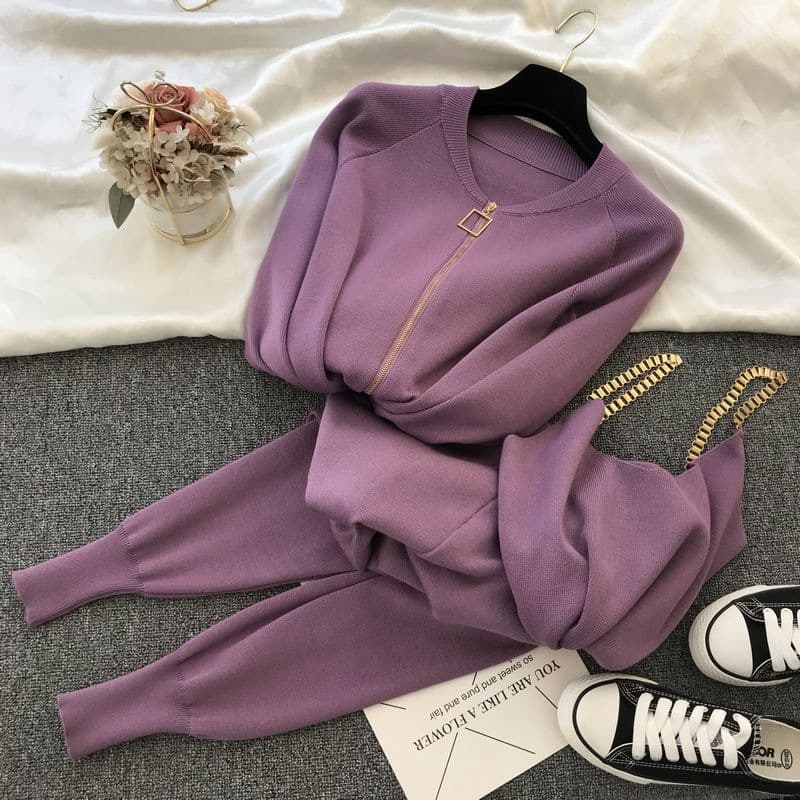 Women's Clothing Knitted suit new vest jacket foot elastic pants fashionable three piece suit