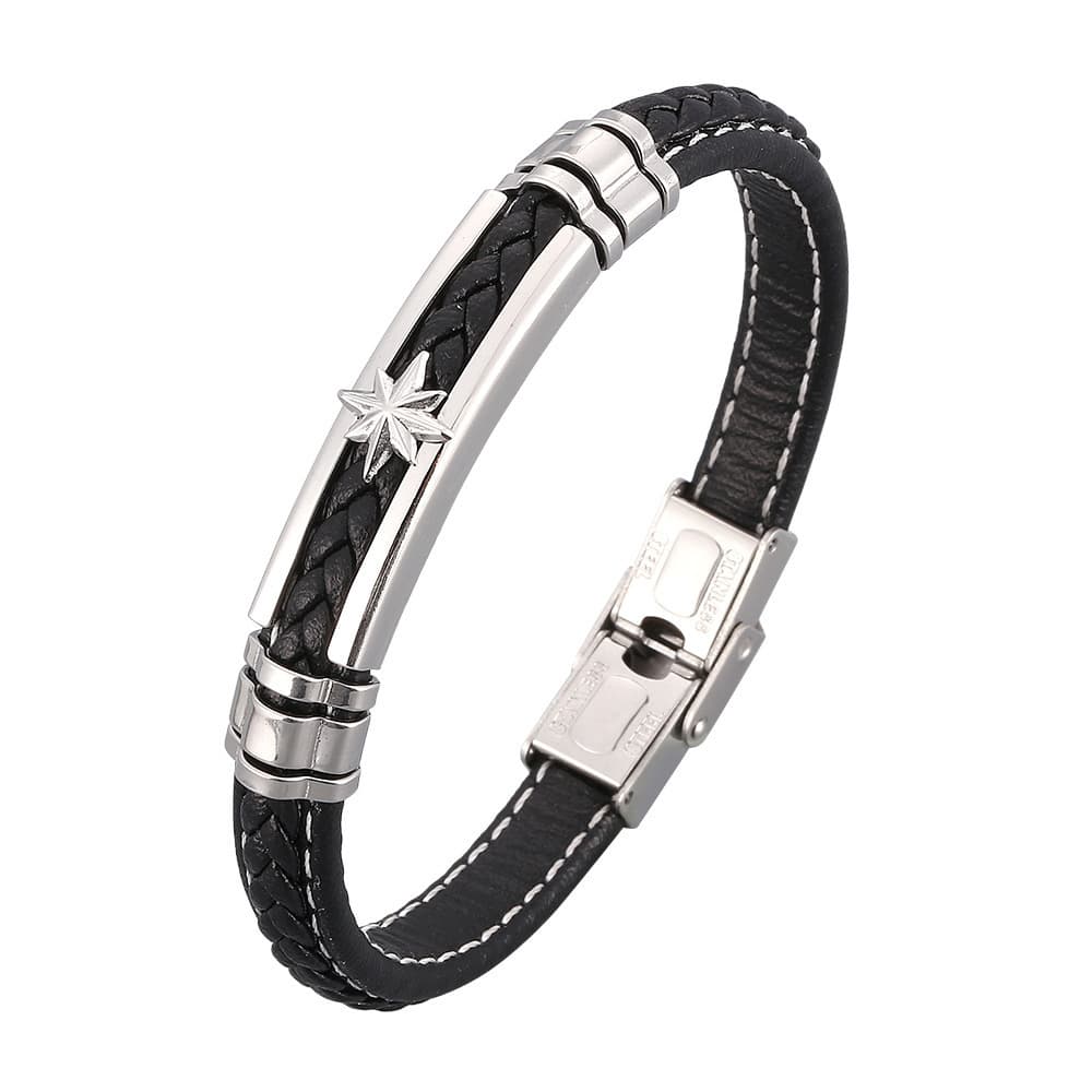 Men's Jewelry Fashion Simple Braided Stainless Steel Car Line Leather Bracelet Men's Titanium Steel Personality Trend Bracelet