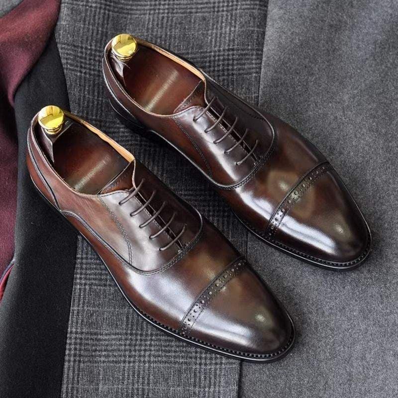 Italian Handmade Men's Business Leather Lace-up Three-joint British Wedding Groom Formal Oxford Shoes