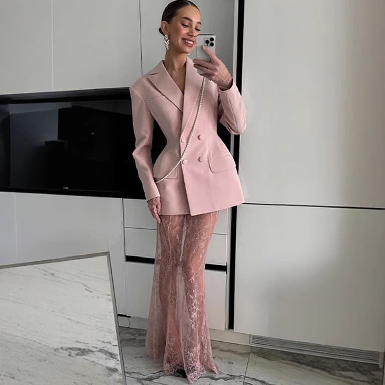 European And American Women's Fashion Cross-Border Wholesale Sexy Sweet Lace Half Skirt Mixed Suit Jacket Set