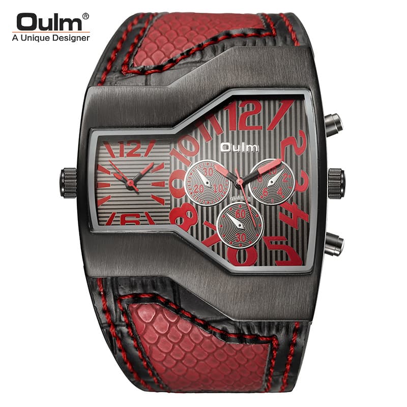 Montre élégante GMT à double fuseau horaire pour homme avec bracelet en cuir – Mouvement à quartz japonais Miyota, verre minéral, boîtier en forme de tonneau