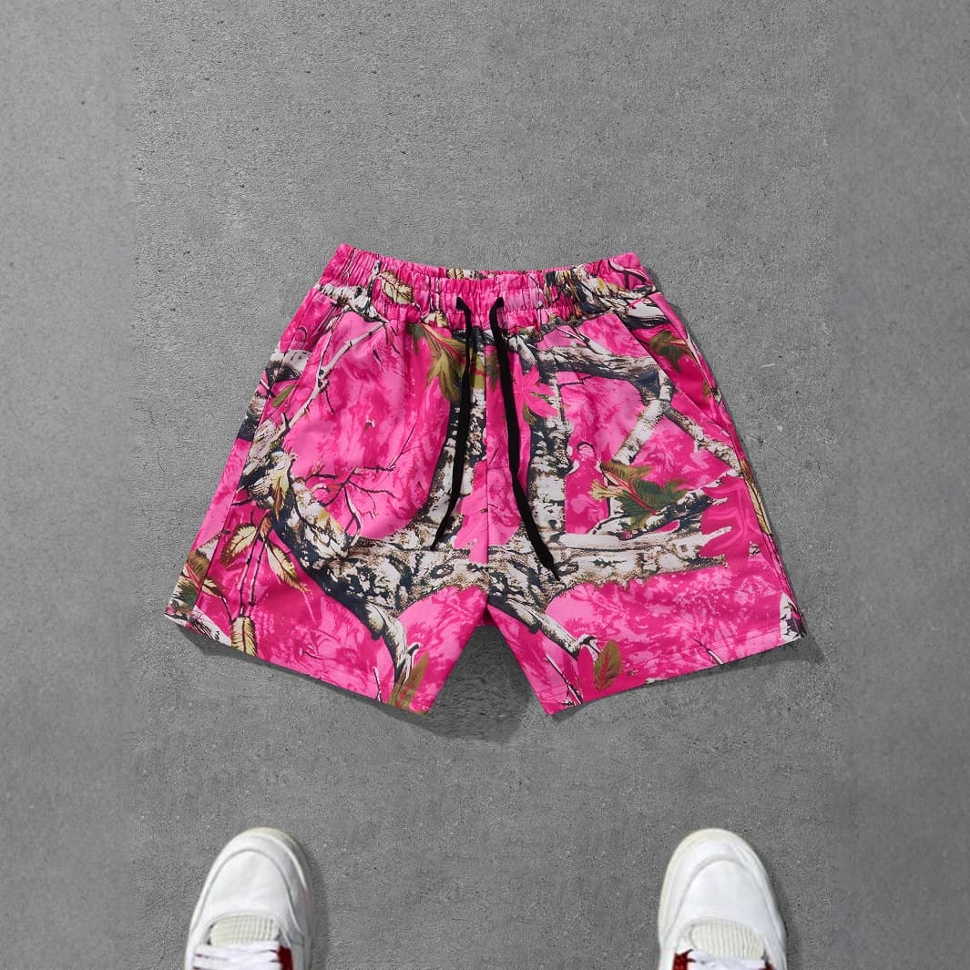 ​​Men's Outdoor Camo Shorts - Pink Jungle Print Casual Athletic Shorts, Lightweight & Quick-Dry For Summer Adventures​