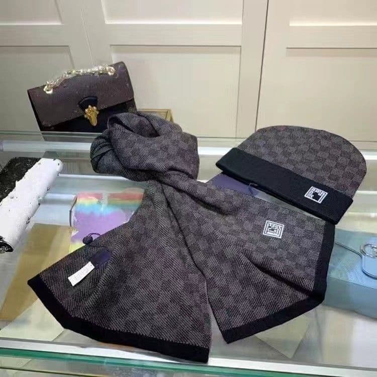 Écharpe haut de gamme pour homme, tricotée, épaisse, chaude, en laine cachemire, polyvalente, cache-cou, bonnet, ensemble deux pièces