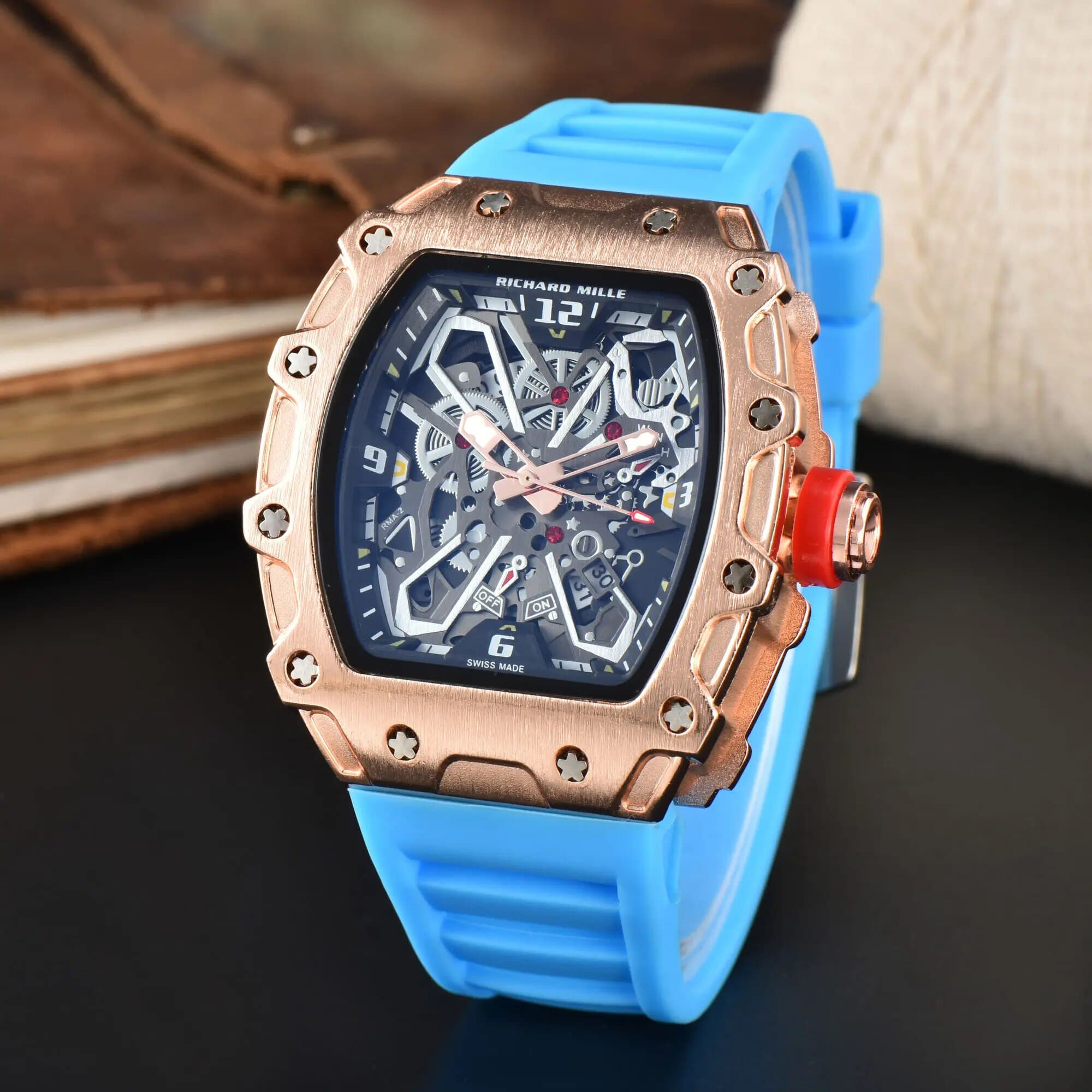 La nouvelle montre chronographe à quartz étanche de la marque de luxe haut de gamme Richard Mille pour hommes, tendance, décontractée, mode, cale