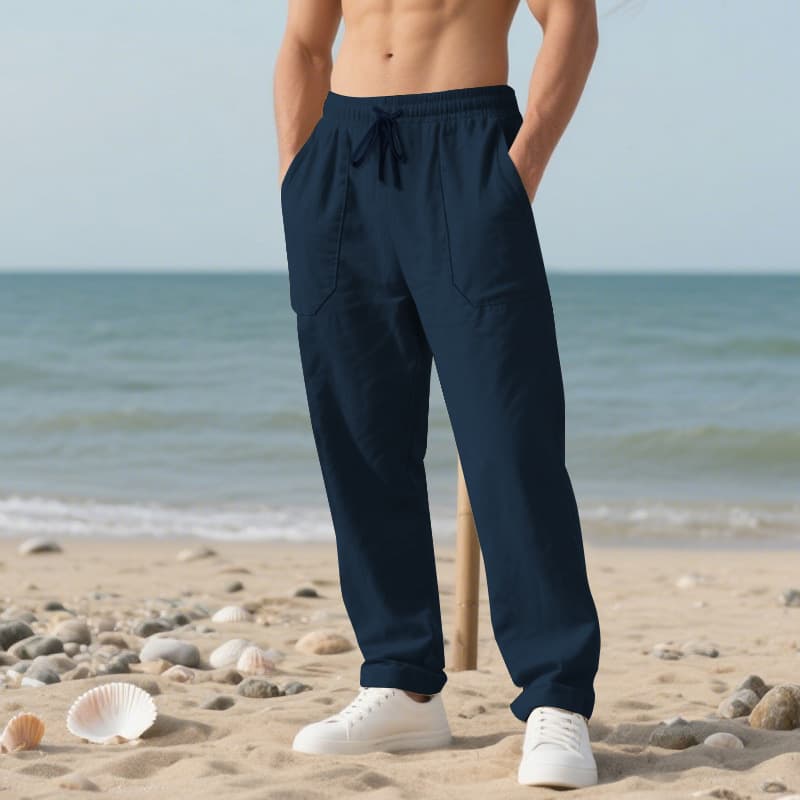 American Style Autumn New Loose Linen Men's Beach Casual Simple Sports Plus Size Long Pants