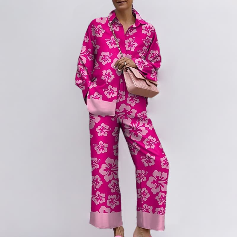 Women's Clothing Autumn Temperament Commuting Loose Printed Long Sleeved Wide Leg Pants Fashion Suit