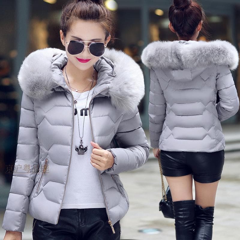 Women's Clothing Stylish Winter Hooded Short Puffer Jacket For Women - Cozy Faux Fur Trim, Slim Fit, Zip Closure, Multiple Pockets, Casual & Elegant