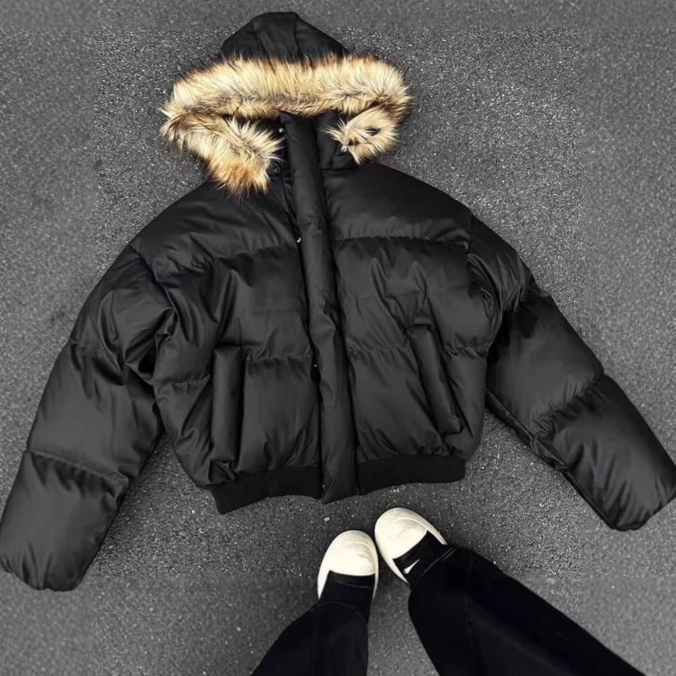 Men’s Winter Parka With Detachable Faux Fur Hood – American Retro Streetwear, Thickened Cotton Blend Coat For Couples (M-2XL, 2 Colors)​