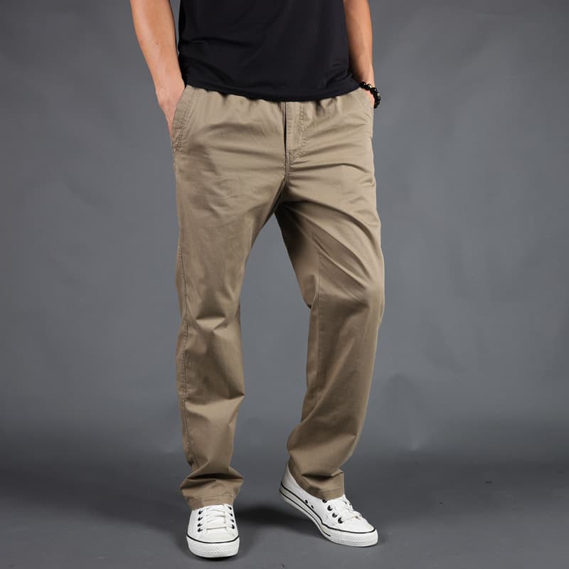 New Men's Casual Pants, Loose Oversized Pure Cotton Straight Leg Workwear Pants, Men's Pants, Trendy Brand Elastic Waist Long Pants