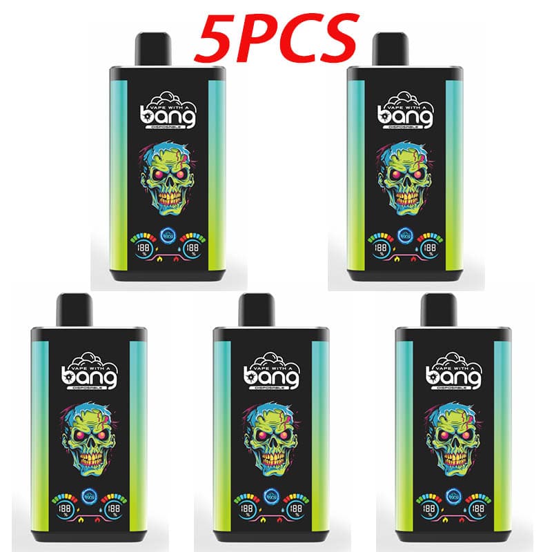 Lot de 5 vapes jetables Bang Pro 30 KPuffs, 36 ml, pré-remplies, écran de type C, coulissantes à gauche et à droite, saveur de fruits.