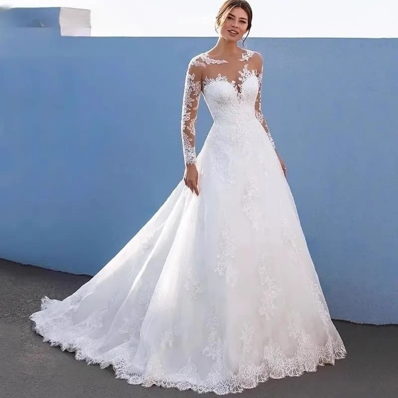 Women's Clothing wedding dress new women's dress wish lace deep v long sleeve dress long skirt
