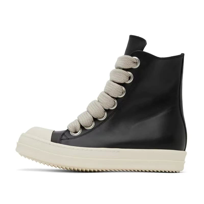 Baskets montantes unisexes à semelle épaisse – Bottines rétro en cuir à lacets avec fermeture éclair latérale et semelle rembourrée (pointur