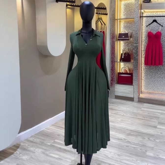 Elegant High-Waisted Ruffle Sleeve Shirt Dress Spring Summer Flowy Long Sleeve Wrap Dress European American Fashion for Women