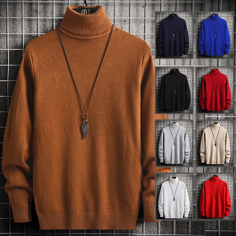 Men's Clothing Men's Sweater Autumn and Winter Turtleneck Half Turtleneck New Slim-fit Fleece-lined Thickened Warm Inner Knitted Base Sweater
