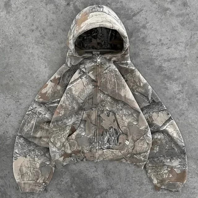 Men's Clothing Akimbo Camouflage Y2K Street Retro Style Unisex Loose Hooded Sweatshirt And Sweatpants