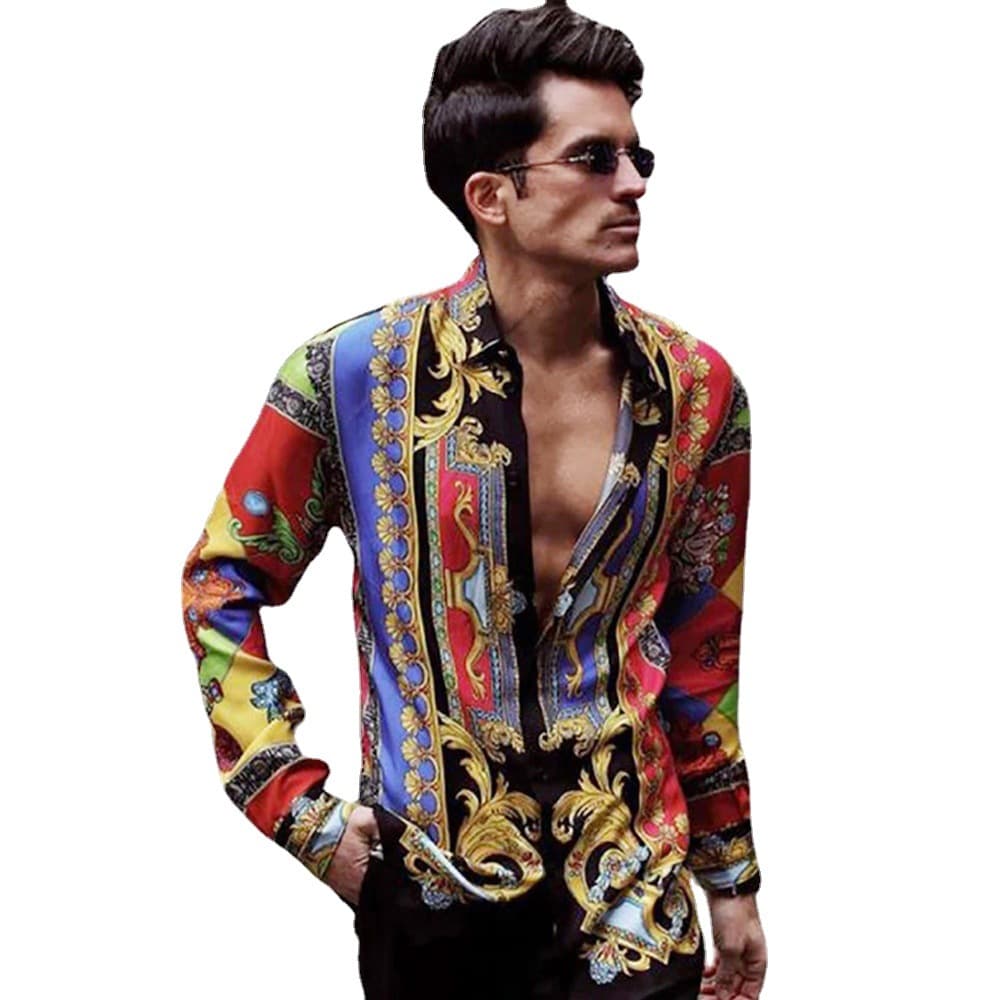 2022 In Stock European And American Cross-Border Floral Casual Business Men's Shirt Long Sleeve Trendy Top