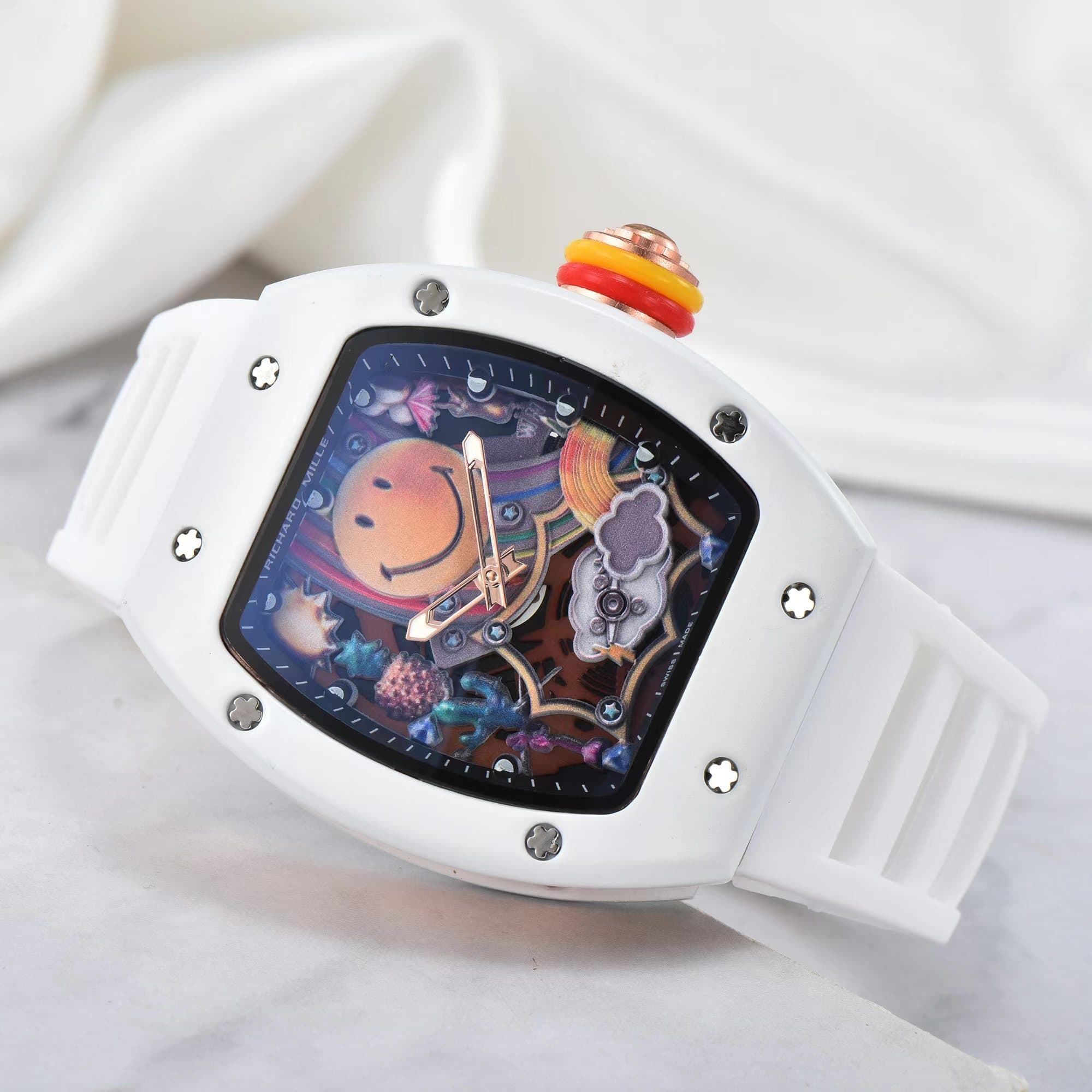 Montre à quartz Richard en forme de tonneau, cadran souriant, pour homme, style décontracté, idéal pour un anniversaire