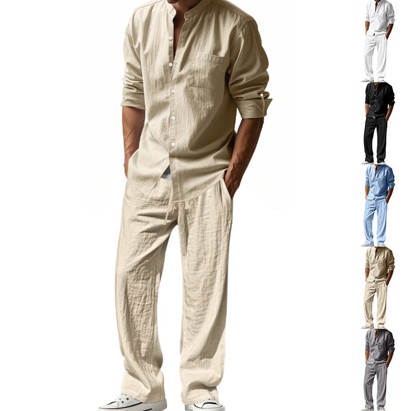 2025 Cross-Border American Style Four-Season Lin M's Casual Suit Loose Long-Sleeve Long-Pants Shirt Set For