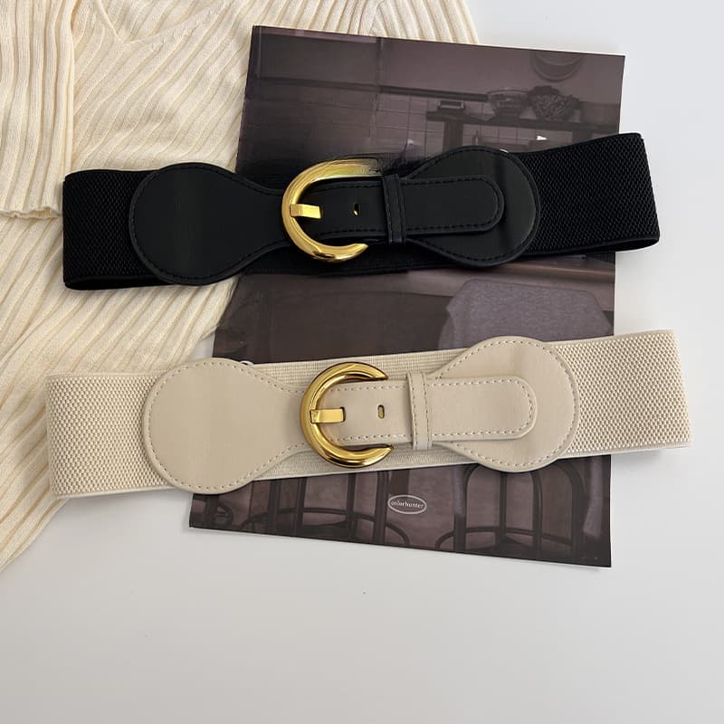 Unisex Retro buckle belt female decoration with skirt elastic elastic belt fashion Joker high sense waist seal.